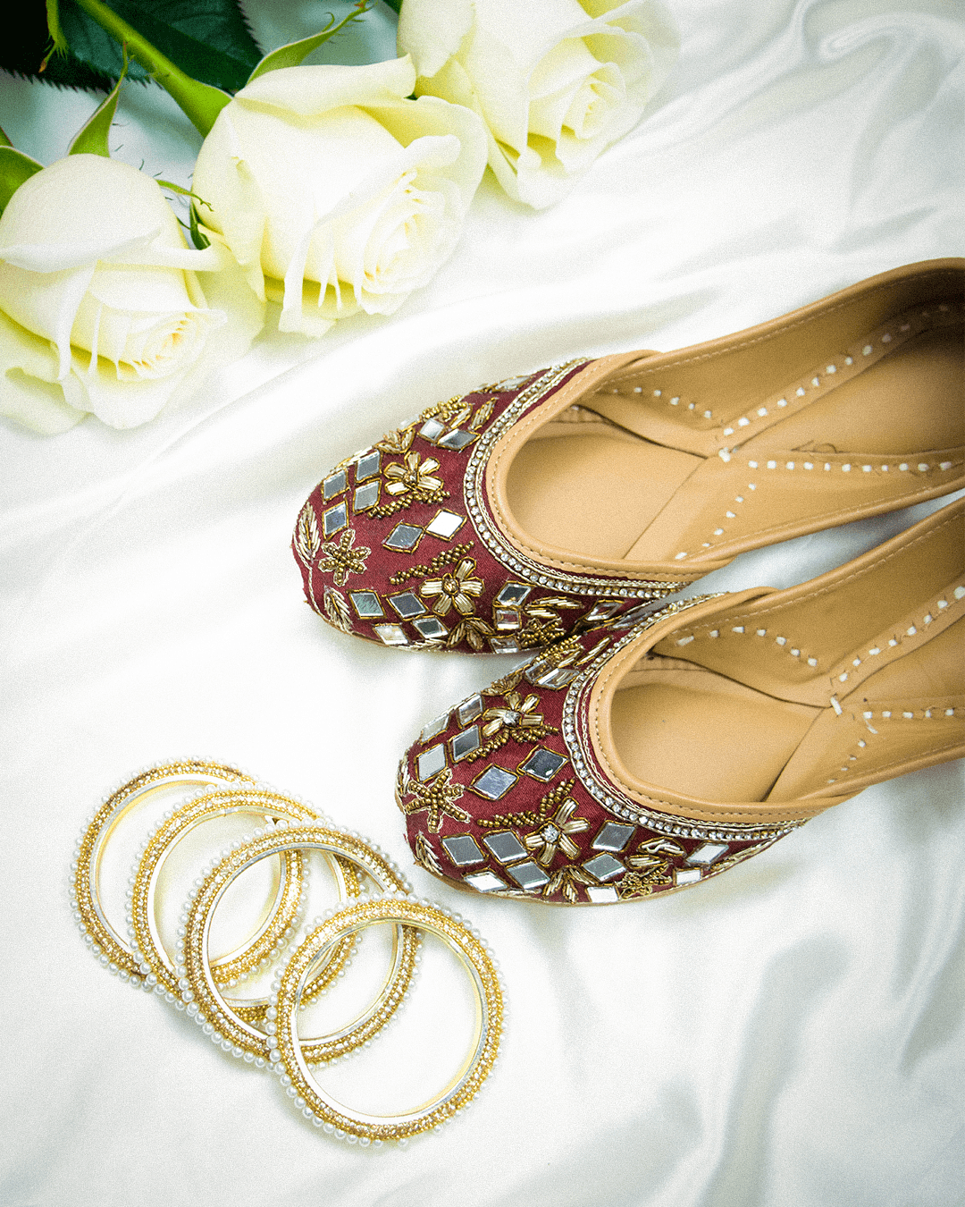 Sitara Maroon Juttis | Mirror Work - Zylo Steps
