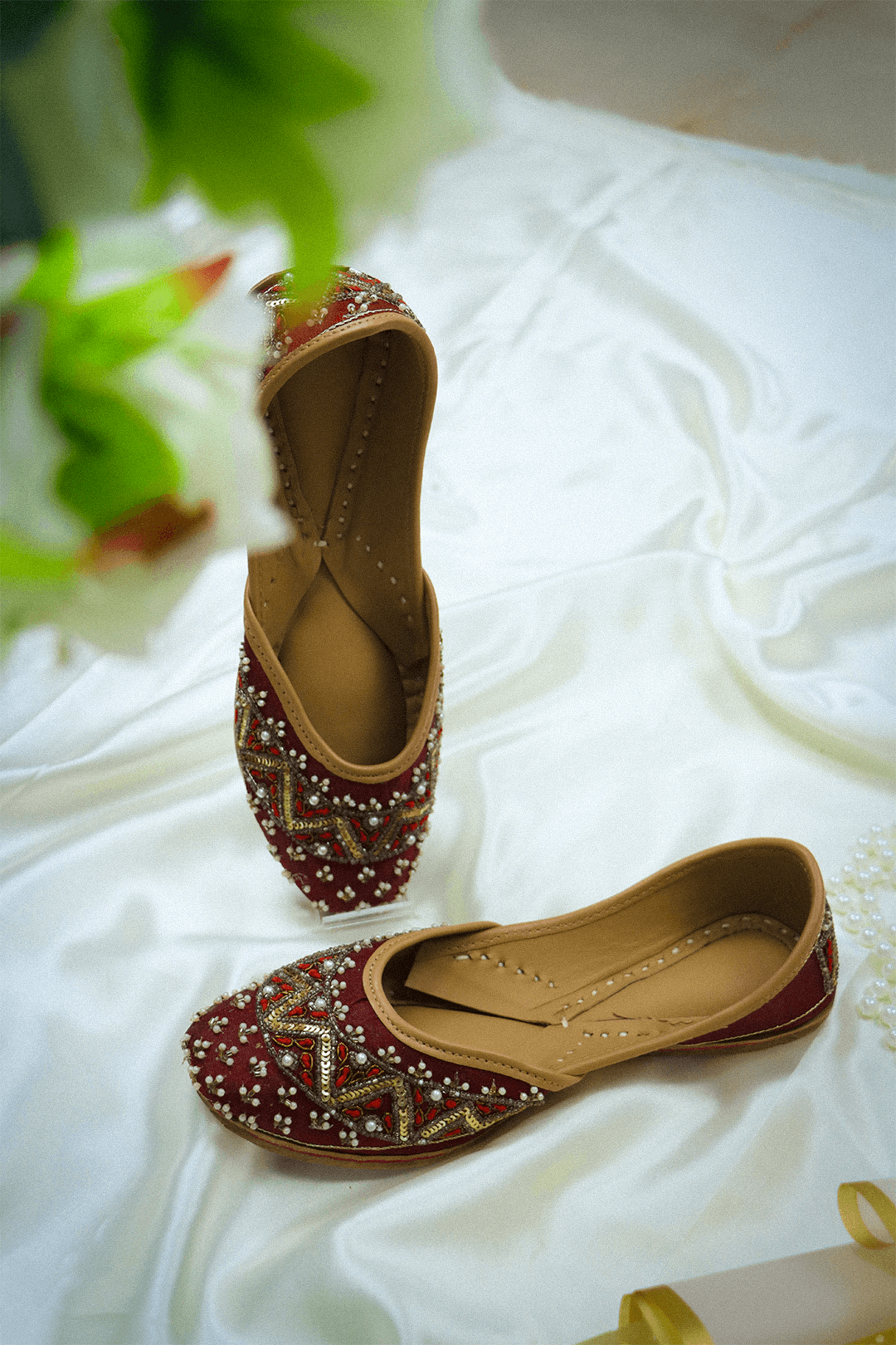 Kundan Jaal Maroon Jutti for Women – Kundan Jutti for Wedding